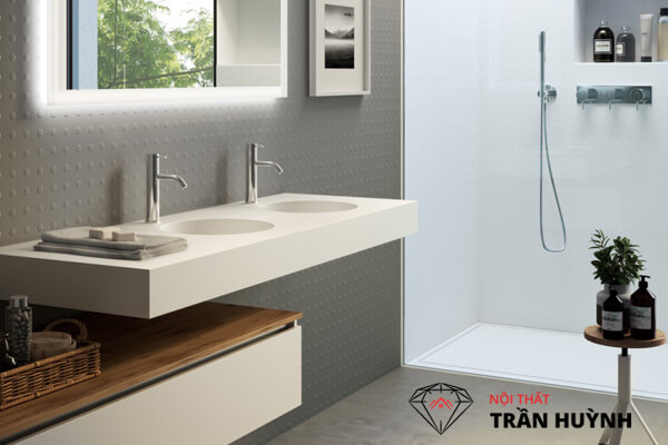 Lavabo đá nhân tạo màu trắng tuyết