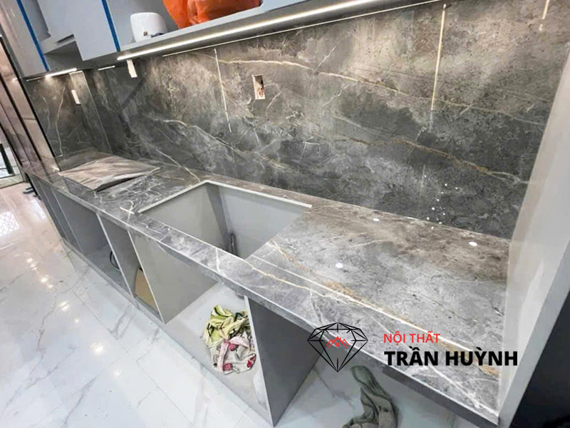 Đá Lamar Xám Bonic Ốp Bếp & Bàn Đảo Tại Dự Án 46A 59 Nguyễn Gia Trí, Bình Thạnh