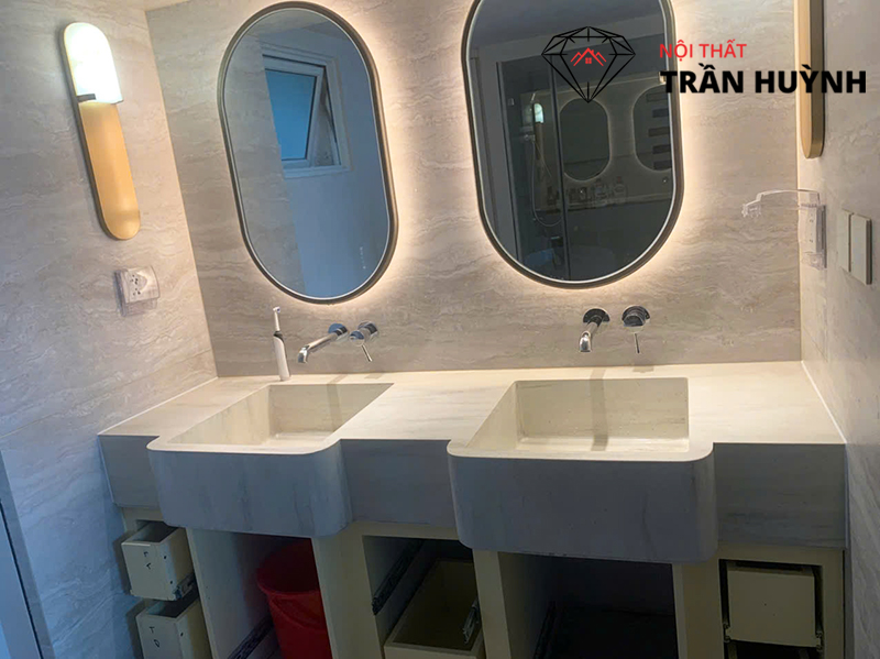 Dự Án Phú Hoàng Anh: Hoàn Thiện Lavabo & Tab Đầu Giường Đá Vân Mây Tại Chung Cư