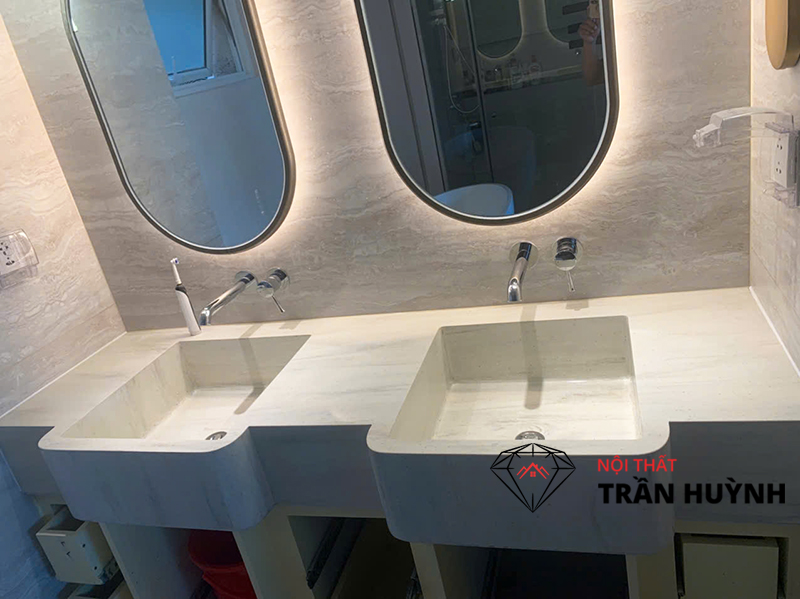 Dự Án Phú Hoàng Anh: Hoàn Thiện Lavabo & Tab Đầu Giường Đá Vân Mây Tại Chung Cư
