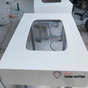 Mặt Bàn Lavabo Đá Trắng Kim Sa C102 – Thi Công Thực Tế Cho Khách Lẻ Tại Gò Vấp