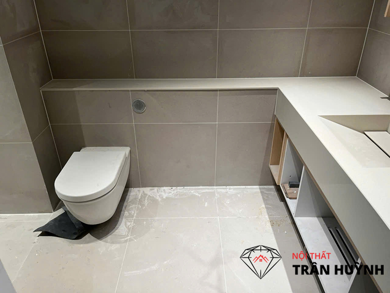 Thi Công Mặt Bàn Lavabo Đá Lamar Vân Mây C106-G101 Tại Thủ Thiêm Quận 12