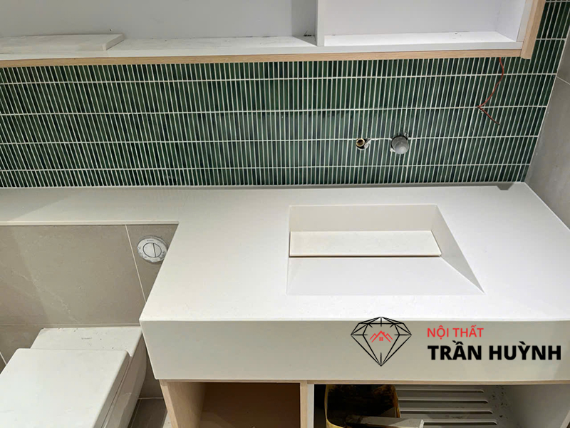 Thi Công Mặt Bàn Lavabo Đá Lamar Vân Mây C106-G101 Tại Thủ Thiêm Quận 12