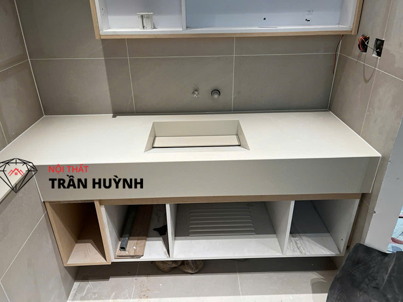 Thi Công Mặt Bàn Lavabo Đá Lamar Vân Mây C106-G101 Tại Thủ Thiêm Quận 12