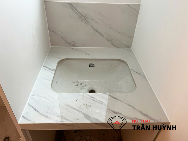 Thi Công Mặt Bàn Lavabo Đá Lamar Vân Mây C106-G101 Tại Thủ Thiêm Quận 12