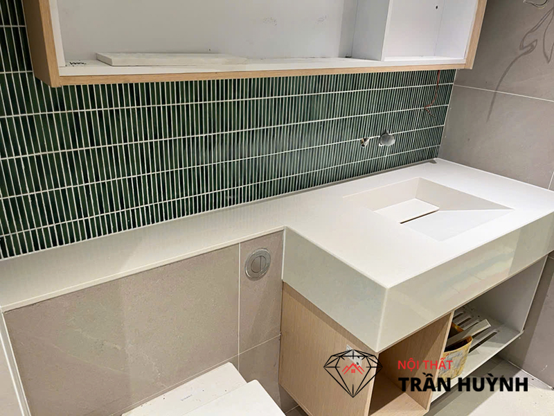Thi Công Mặt Bàn Lavabo Đá Lamar Vân Mây C106-G101 Tại Thủ Thiêm Quận 12