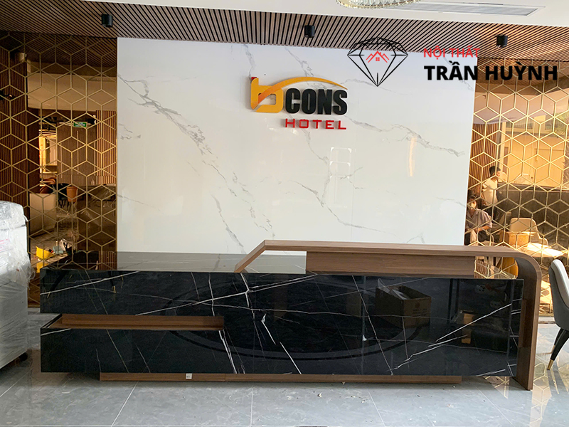 Dự Án Thi Công Thực Tế Tại Bcons Dĩ An Bình Dương – Hạng Mục Quầy Buffet, Quầy Bar, Quầy Lễ Tân, Bàn Ăn & Lavabo Đá Solid Surface Cao Cấp