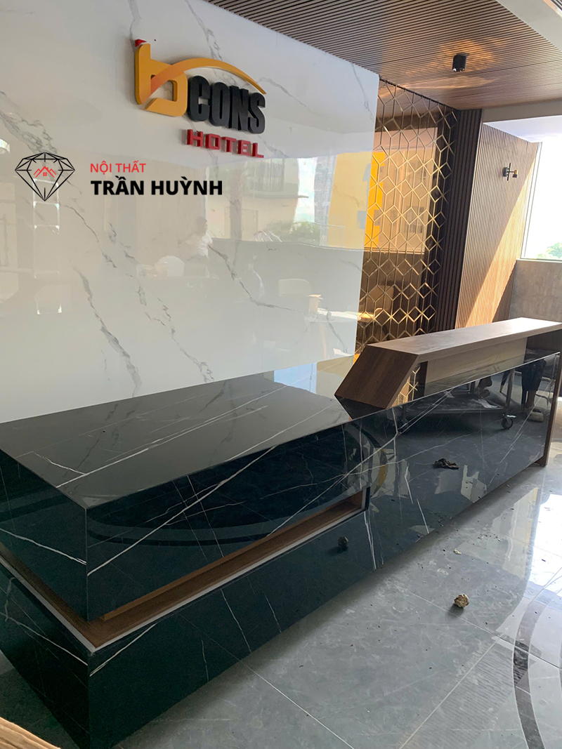 Dự Án Thi Công Thực Tế Tại Bcons Dĩ An Bình Dương – Hạng Mục Quầy Buffet, Quầy Bar, Quầy Lễ Tân, Bàn Ăn & Lavabo Đá Solid Surface Cao Cấp