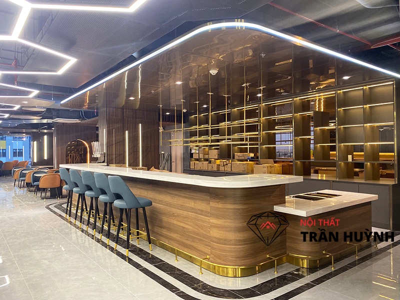 Dự Án Thi Công Thực Tế Tại Bcons Dĩ An Bình Dương – Hạng Mục Quầy Buffet, Quầy Bar, Quầy Lễ Tân, Bàn Ăn & Lavabo Đá Solid Surface Cao Cấp