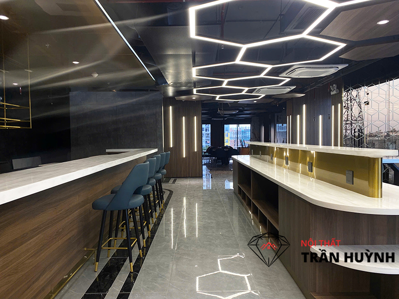 Dự Án Thi Công Thực Tế Tại Bcons Dĩ An Bình Dương – Hạng Mục Quầy Buffet, Quầy Bar, Quầy Lễ Tân, Bàn Ăn & Lavabo Đá Solid Surface Cao Cấp