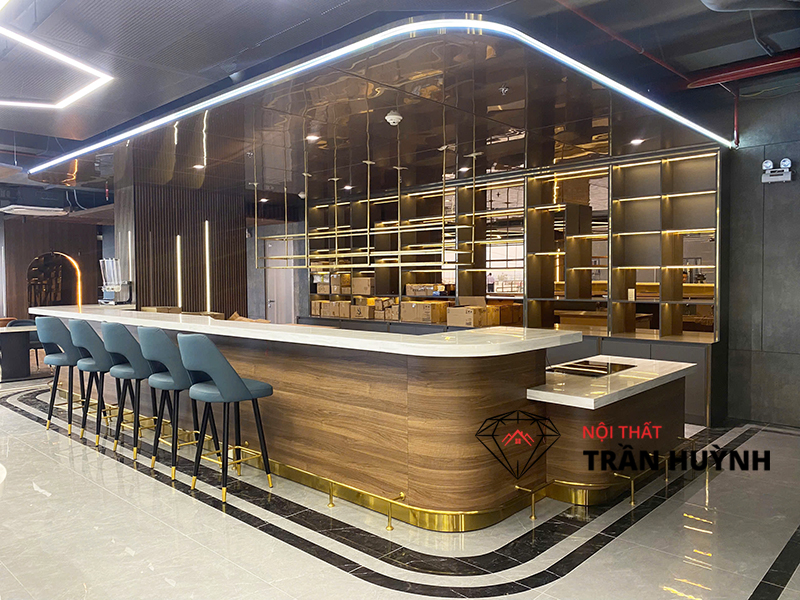 Dự Án Thi Công Thực Tế Tại Bcons Dĩ An Bình Dương – Hạng Mục Quầy Buffet, Quầy Bar, Quầy Lễ Tân, Bàn Ăn & Lavabo Đá Solid Surface Cao Cấp