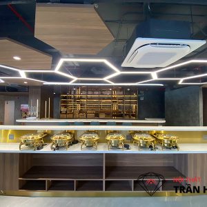 Dự Án Thi Công Thực Tế Tại Bcons Dĩ An Bình Dương – Hạng Mục Quầy Buffet, Quầy Bar, Quầy Lễ Tân, Bàn Ăn & Lavabo Đá Solid Surface Cao Cấp