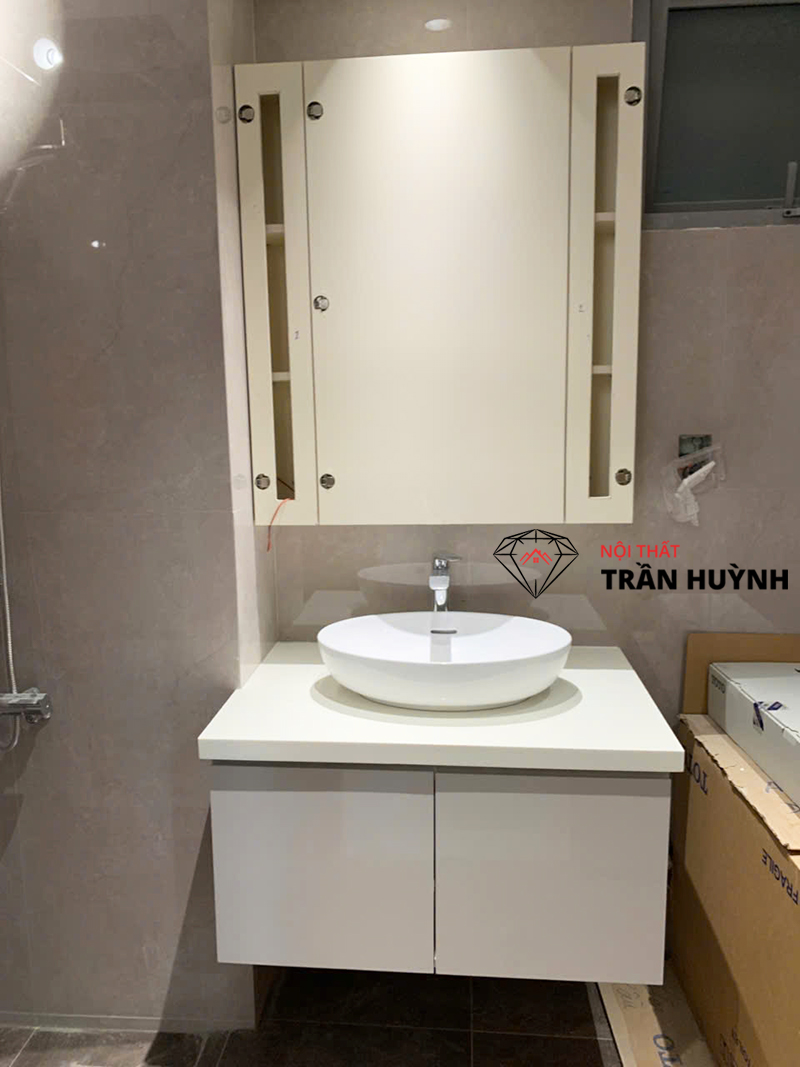 Hoàn Thiện Thi Công Đá Solid Surface Mặt Bếp, Lavabo, Bàn Đảo Tại Căn Hộ Quận 7