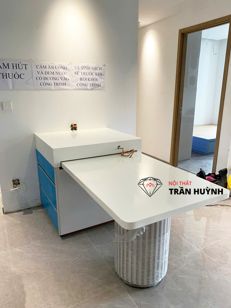 Hoàn Thiện Thi Công Đá Solid Surface Mặt Bếp, Lavabo, Bàn Đảo Tại Căn Hộ Quận 7