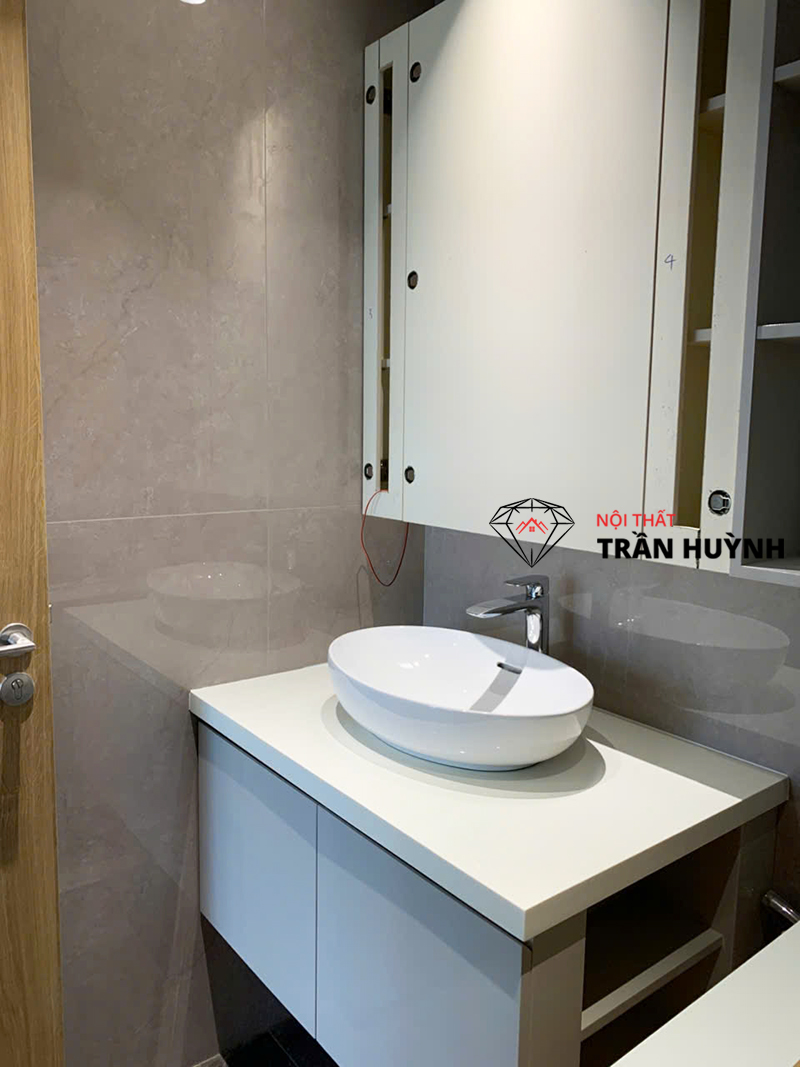 Hoàn Thiện Thi Công Đá Solid Surface Mặt Bếp, Lavabo, Bàn Đảo Tại Căn Hộ Quận 7
