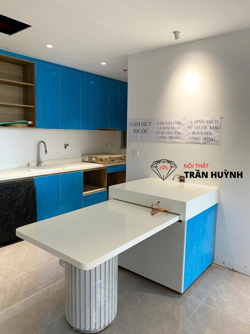 Hoàn Thiện Thi Công Đá Solid Surface Mặt Bếp, Lavabo, Bàn Đảo Tại Căn Hộ Quận 7