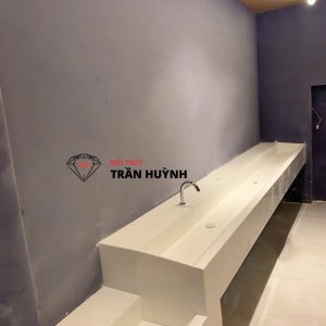 Thi Công Lavabo Liền Khối Đá Solid Surface Tại Coopmart Gò Vấp