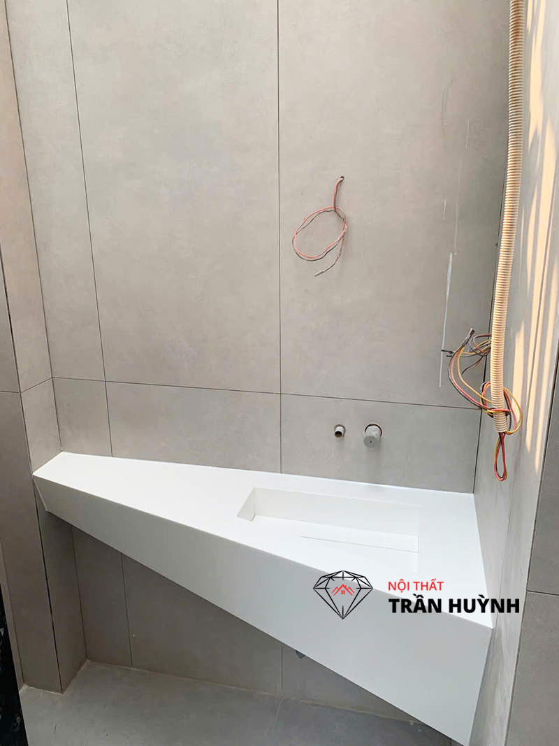 Dự Án Thi Công Lavabo Đá Solid Surface Liền Khối Tại 60 Bát Nàn Quận 2