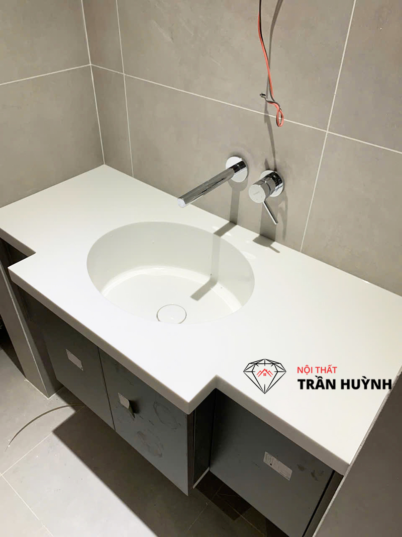 Dự Án Thi Công Lavabo Đá Solid Surface Liền Khối Tại 60 Bát Nàn Quận 2