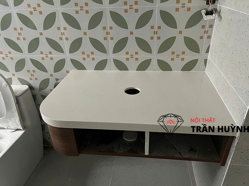 Thi Công Đá Solid Surface S109 Ốp Bếp & Lavabo - Tại Biệt Thự Aqua City Long Hưng Đồng Nai