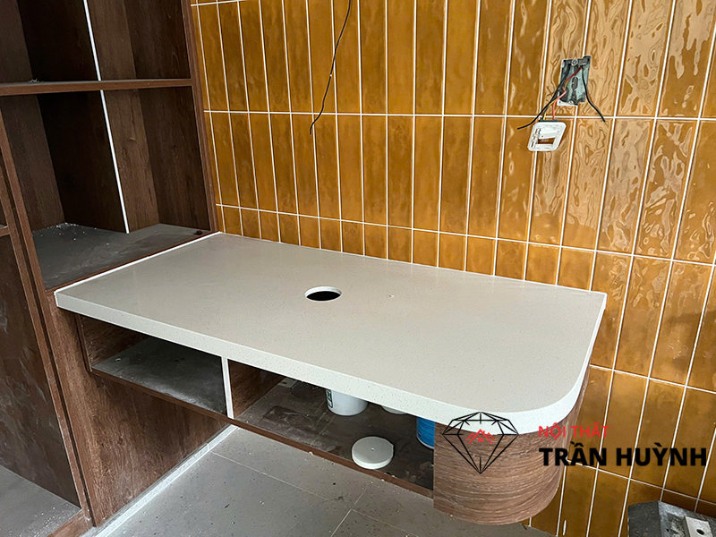 Thi Công Đá Solid Surface S109 Ốp Bếp & Lavabo - Tại Biệt Thự Aqua City Long Hưng Đồng Nai