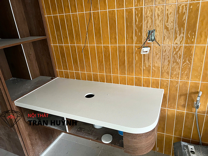 Thi Công Đá Solid Surface S109 Ốp Bếp & Lavabo - Tại Biệt Thự Aqua City Long Hưng Đồng Nai