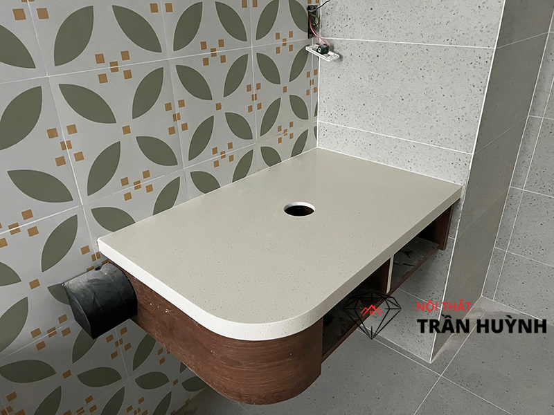 Thi Công Đá Solid Surface S109 Ốp Bếp & Lavabo - Tại Biệt Thự Aqua City Long Hưng Đồng Nai