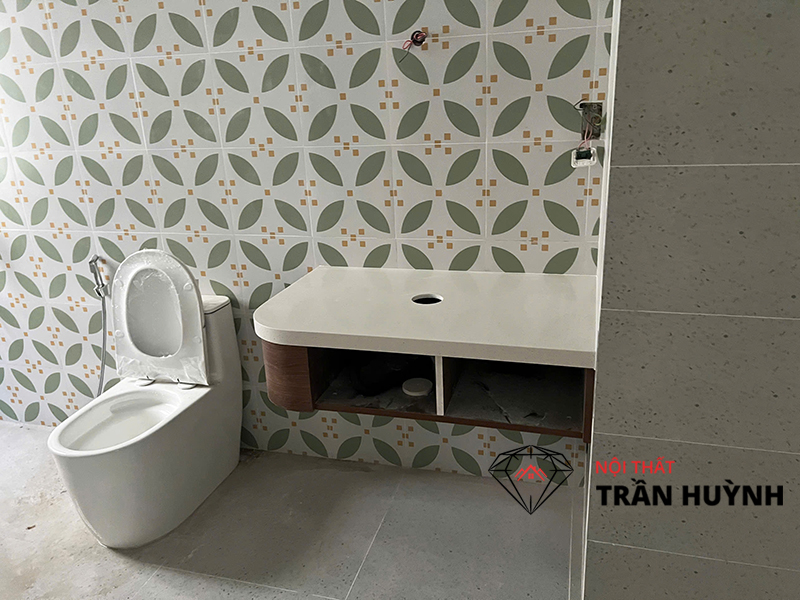 Thi Công Đá Solid Surface S109 Ốp Bếp & Lavabo - Tại Biệt Thự Aqua City Long Hưng Đồng Nai