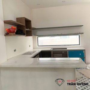 Thi Công Đá Solid Surface S109 Ốp Bếp & Lavabo – Tại Biệt Thự Aqua City Long Hưng Đồng Nai