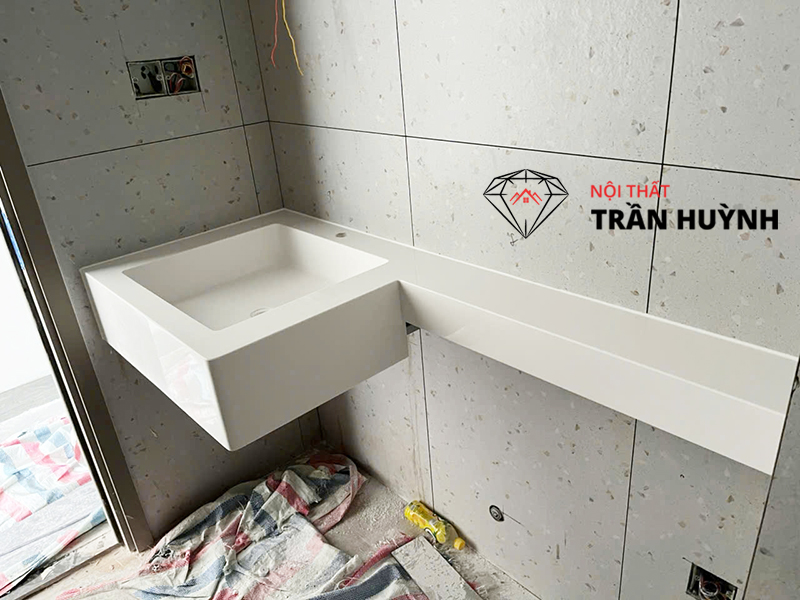 Dự Án Thi Công Lavabo Đá Solid Surface Trắng Cao Cấp Tại Hóc Môn