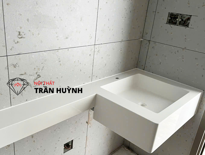 Dự Án Thi Công Lavabo Đá Solid Surface Trắng Cao Cấp Tại Hóc Môn