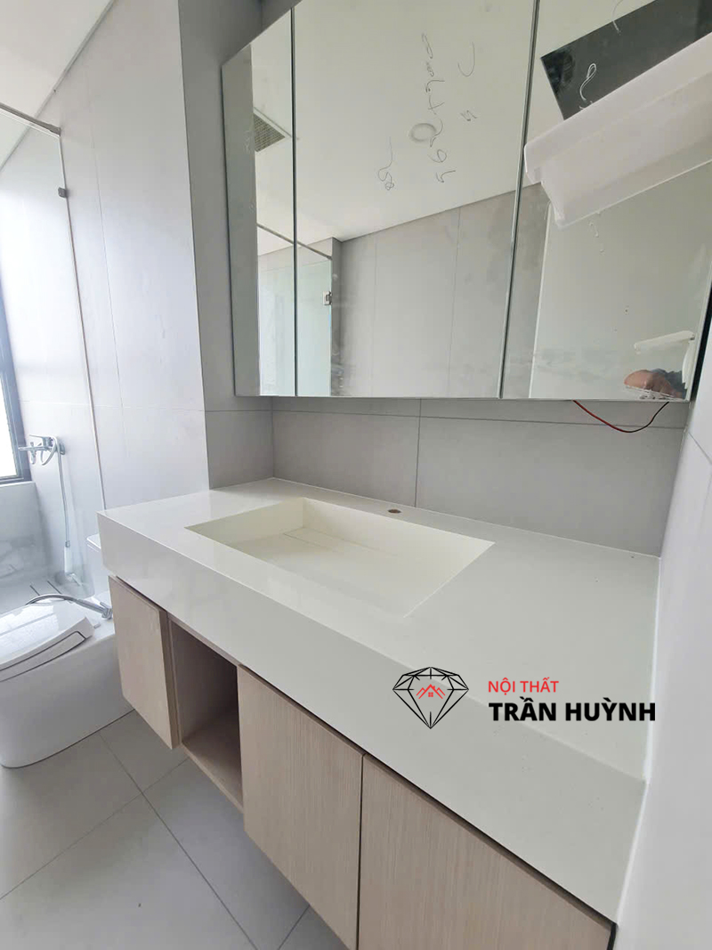 Dự Án Thi Công Lavabo Đá Solid Surface Màu Trắng Tại Nguyễn Hữu Cảnh Bình Thạnh