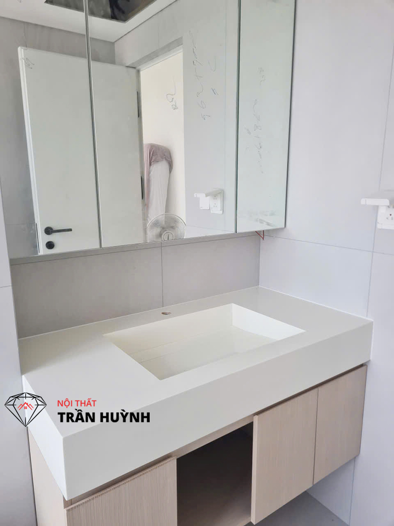 Dự Án Thi Công Lavabo Đá Solid Surface Màu Trắng Tại Nguyễn Hữu Cảnh Bình Thạnh