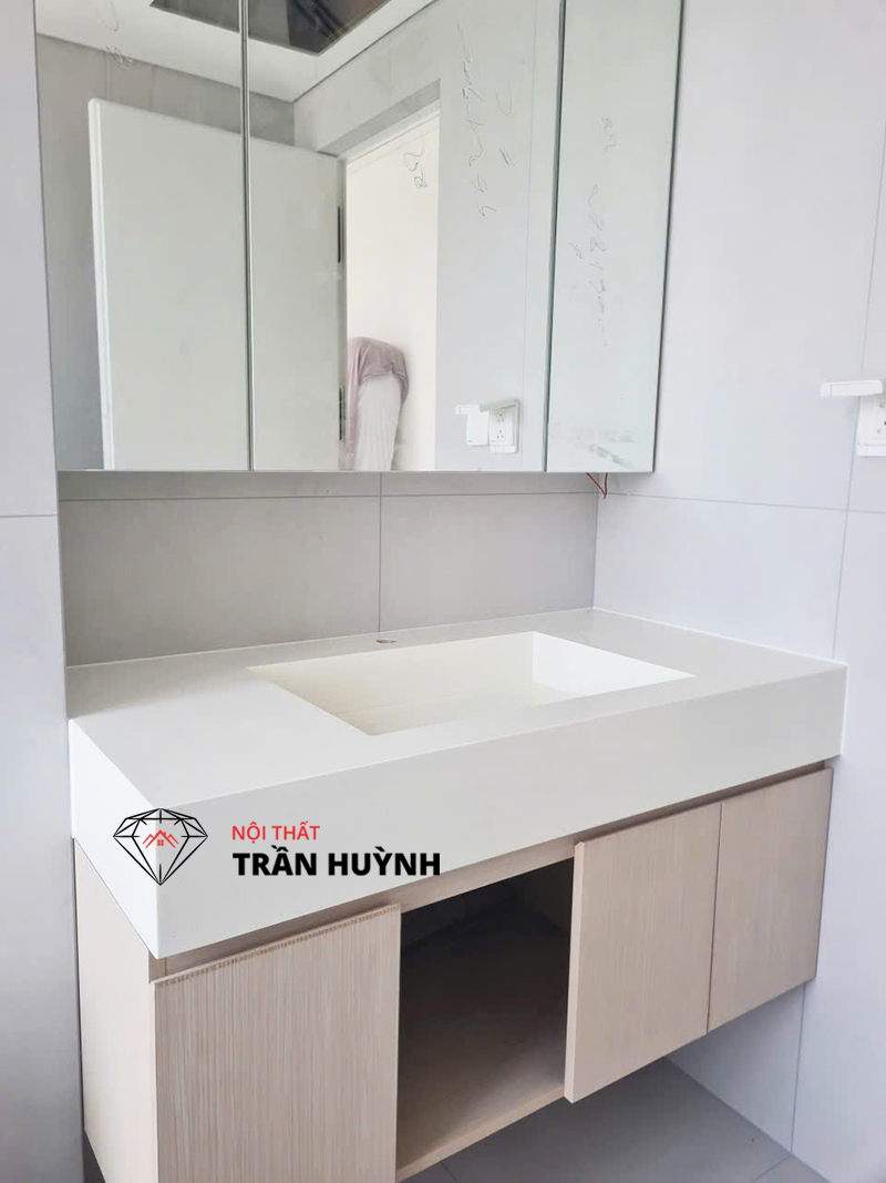 Dự Án Thi Công Lavabo Đá Solid Surface Màu Trắng Tại Nguyễn Hữu Cảnh Bình Thạnh
