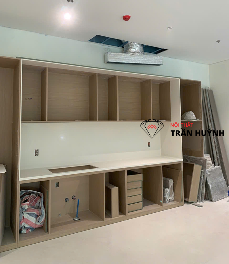 Thi Công Mặt Bếp Và Quầy Lễ Tân Đá Nhân Tạo C102 Tại Pearl Plaza Bình Thạnh